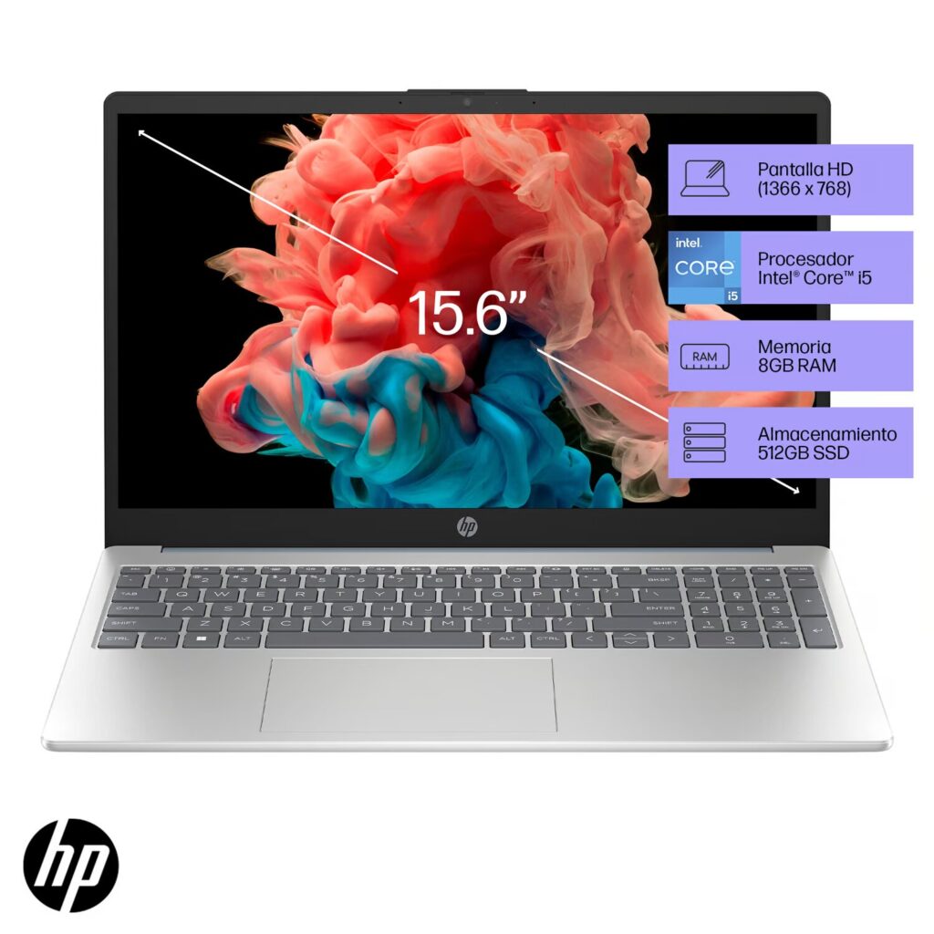 Hp Laptop 15-fd0048la, Inte® Core I5 12va, 8gb Ram, 512gb Ssd, hd 15.6, plateado Natural, Windows 11 Home Single Language