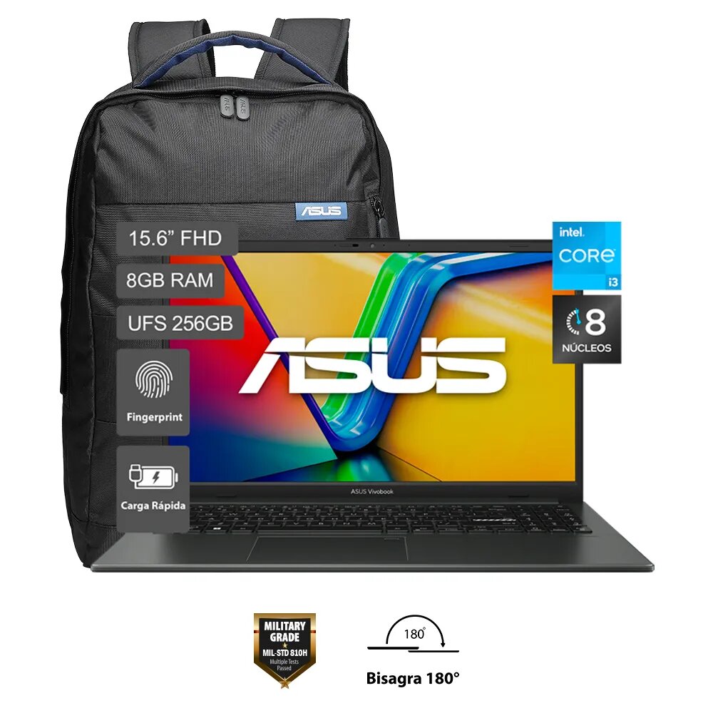 Laptop ASUS Vivobook Go 15 E1504GA-NJ301W 15.6 Intel Core i3 12va generación 8GB 256GB SSD