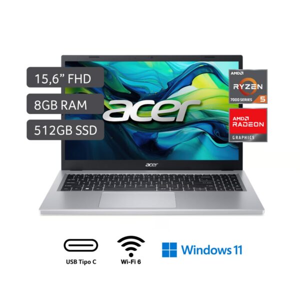 Laptop Acer Amd Ryzen 5 7520u 8gb 512gb Ssd Aspire 3 15.6